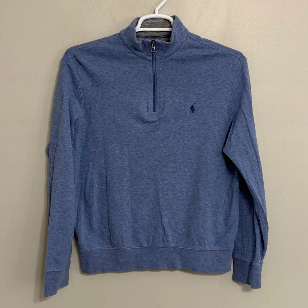Polo Ralph Lauren Mens Medium Blue 1/4 Zip Classic Pullover Sweater
